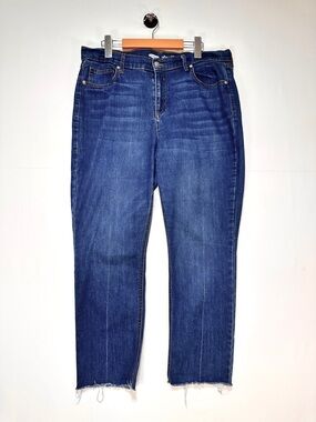 Old Navy Power Straight Ankle Jeans Raw Hem Mid Rise Denim Size 14